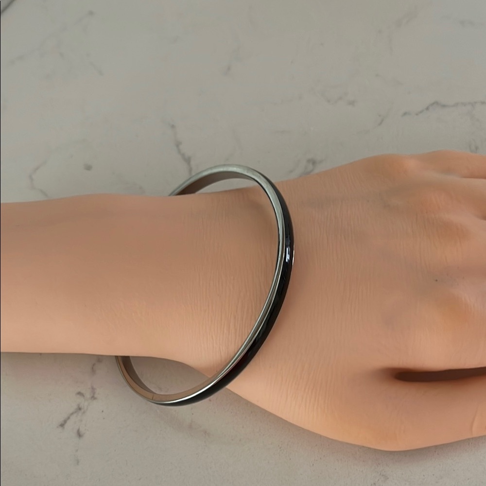 Sleek Black and Silver Bangle Bracelet